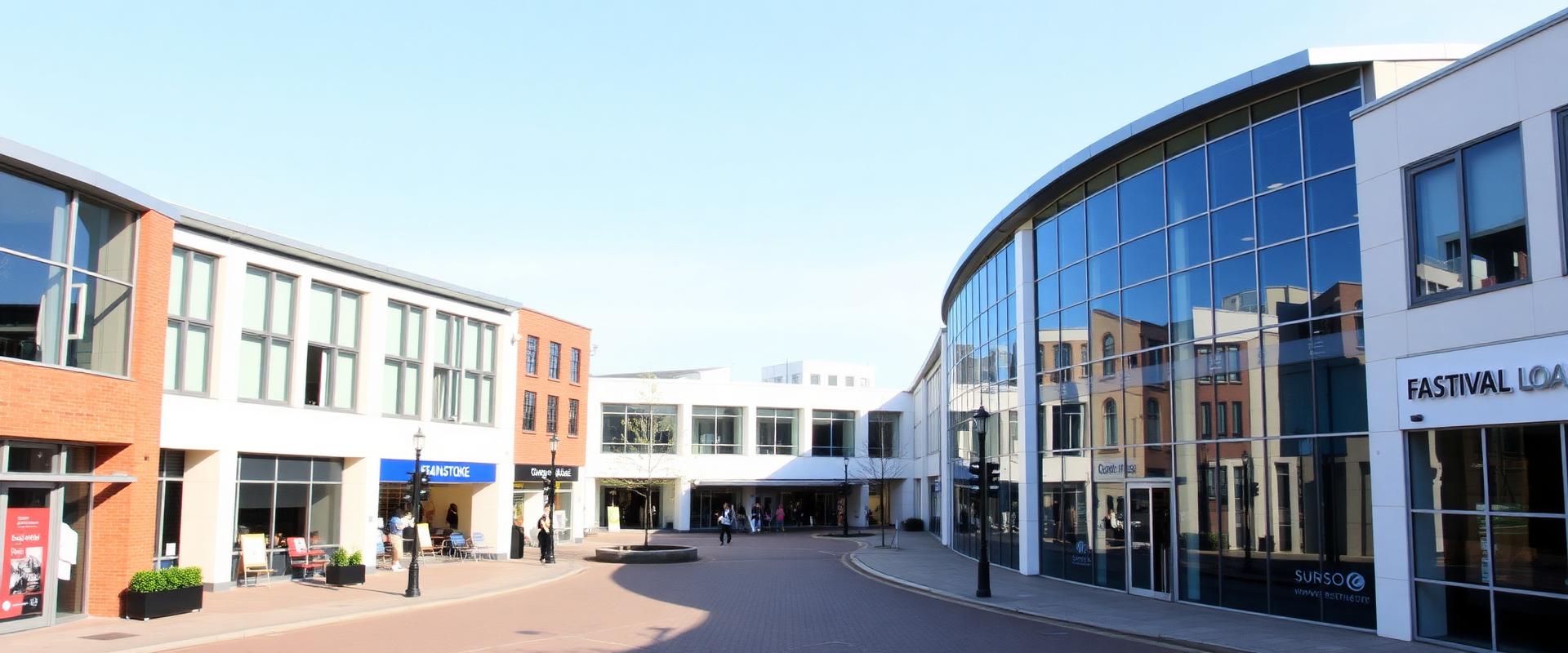 Modern Basingstoke town centre in Hampshire with contemporary commercial architecture
