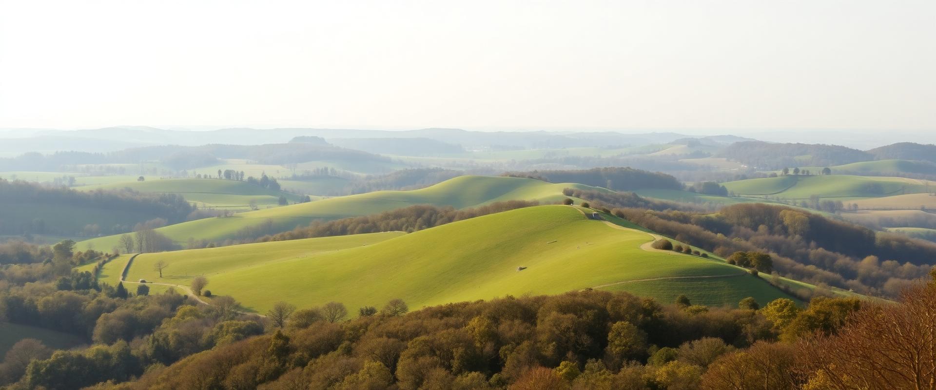 Surrey Hills Area of Outstanding Natural Beauty with rolling green hills and woodland